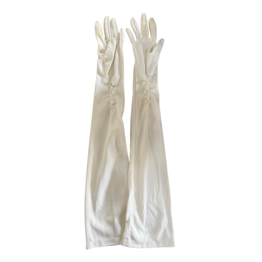 Vintage 50s 60s Opera Length White Pearl Button Gloves Regency Coquette